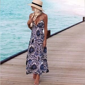 Le Salty Label Tie Halter Midi to maxi Dress Low Back Size XS